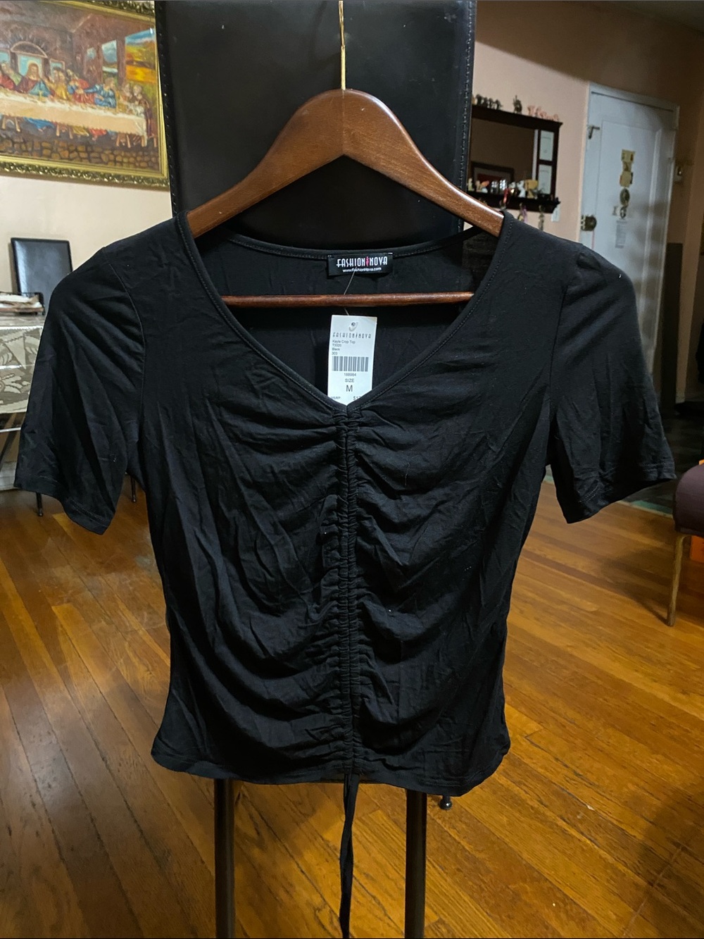 Fashion Nova Black Ruched V-Neck Crop Top